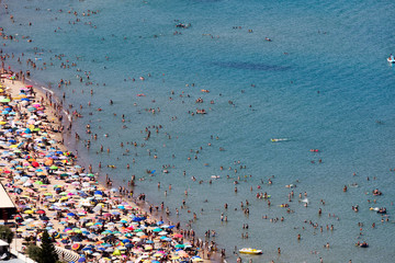 Cefalu's beach in Sicily, Italy.