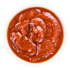 Fresh made Tomato Ketchup (over white)