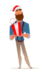 Business santa with gift. Merry Christmas