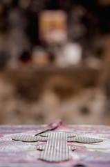 Old orthodox cross on the monastery table