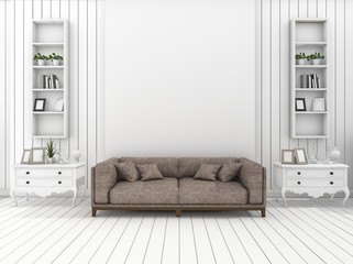 3d rendering white modern wall living room with classic decoration