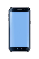 Realistic mobile phone with blue screen isolated on white background. 3D illustration.