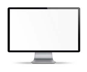 Computer display with white blank screen. Front view. Isolated on white background. 3D illustration.