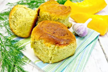 Scones pumpkin on kitchen towel