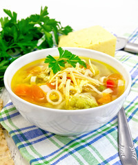 Soup Minestrone in bowl on napkin