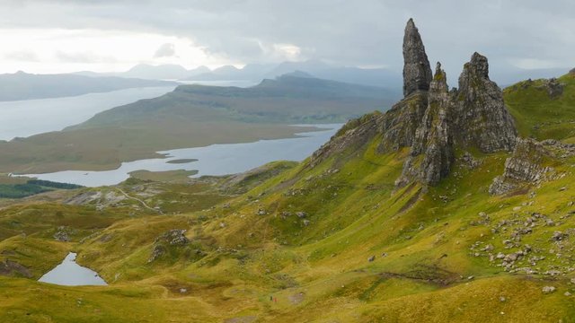 UK, Scotland, Highlands, Isle of Skye, View of the Old Man of Storr.
