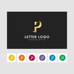 P shadow  letter logo. gold color and some other colors