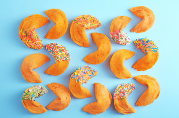 Fortune cookies  on color background