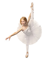 Obraz premium Young beautiful ballerina dancer posing on white background