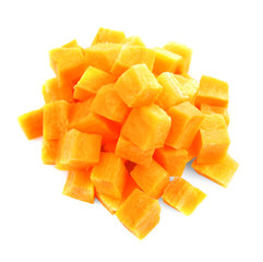 Chopped carrot on white background