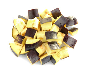 Chopped eggplant on white background
