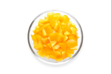 Chopped pepper in bowl on white background