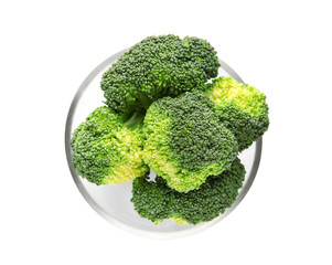 Broccoli in bowl on white background
