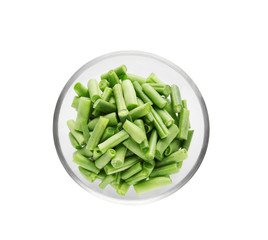 French beans in bowl beans on white background