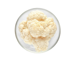 Cauliflower in bowl on white background