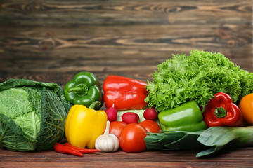 Fresh vegetables on wooden background
