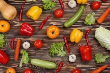Fresh vegetables on wooden background