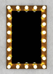 Golden retro makeup mirror on concrete wall - 130868247