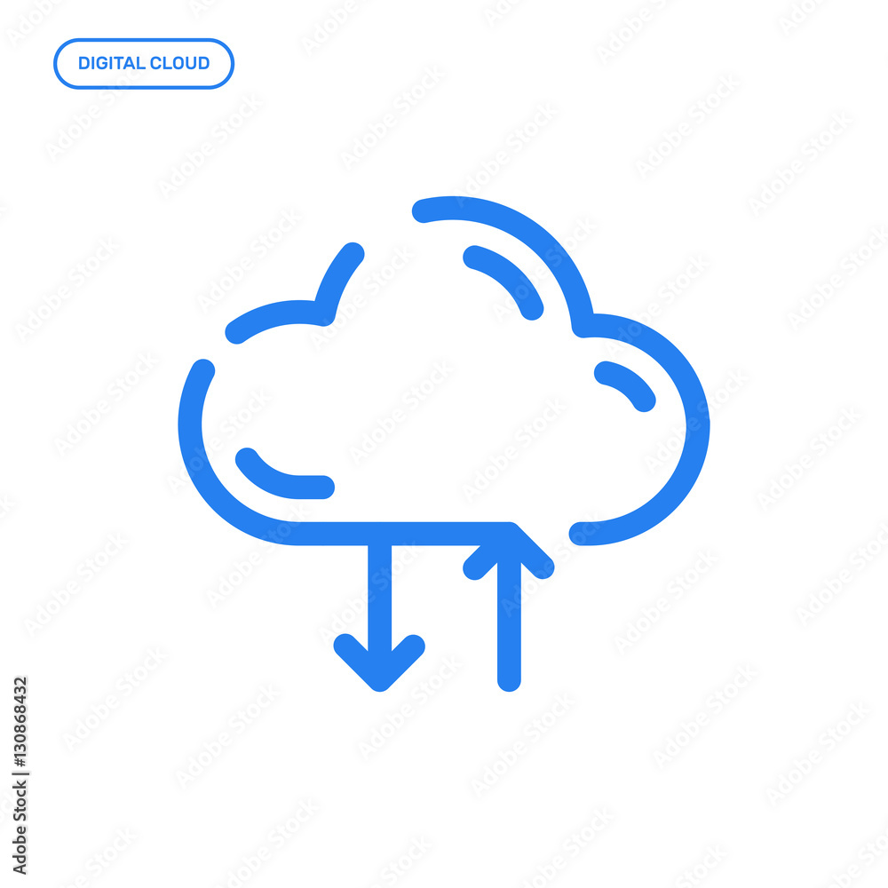 Poster vector illustration of flat line icon. graphic design concept of digital cloud storage. use in web p