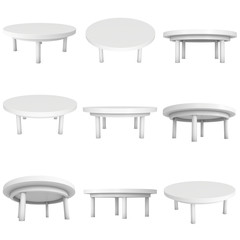 White Round Table Set. 3D render isolated on white. Platform or Stand Illustration. Template for Object Presentation.