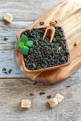 Scoop into a bowl with green tea and fragrant mint.