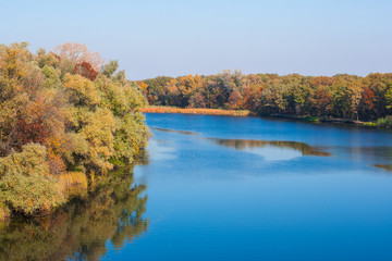 Fototapeta na wymiar Trees and river in the fall.