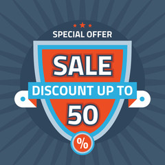 Sale - discount up to 50% - abstract vector template concept illustration. Special offer layout badge. Design element.