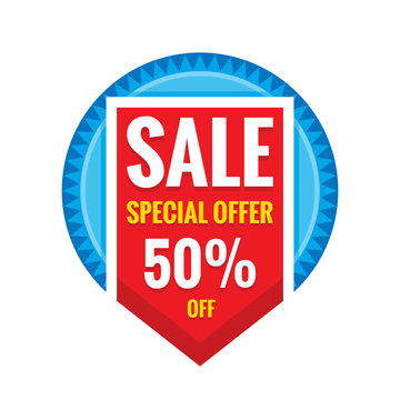 Sale vector banner design - discount 50% off. Special offer christmas layout. Abstract poster background. Flyer sticker.