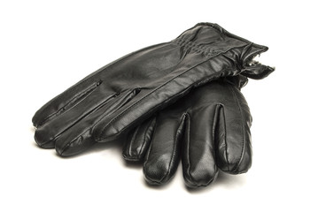 перчатки на белом  фоне, кожаные перчатки ,чёрные перчатки, - obrazy, fototapety, plakaty
