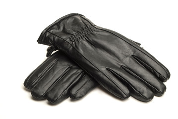 перчатки на белом  фоне, кожаные перчатки ,чёрные перчатки, - obrazy, fototapety, plakaty