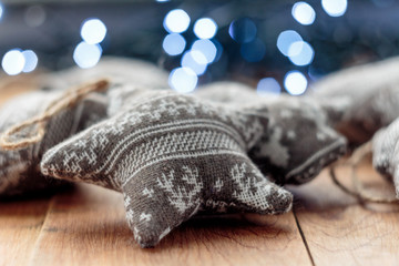 Christmas wool decoration with out of focus background, shallow dept of field