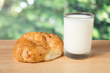 butter croissant and a glass of milk