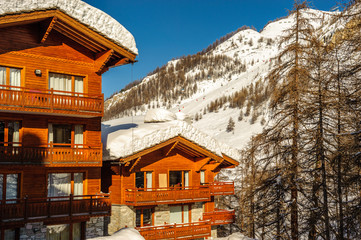 Alpine winter mountain landscape. French Alps with snow.