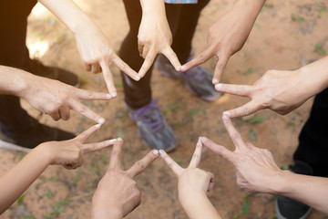 Team Work Concept : Group of Diverse Hands Together Star Process © Pajjai