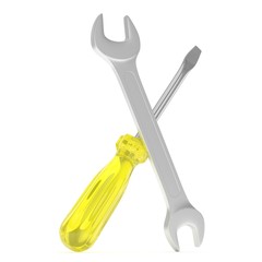 3D Illustration Wrench and screwdriver, service concept