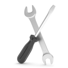3D Illustration Wrench and screwdriver, service concept