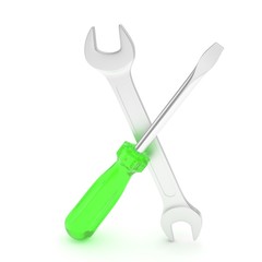 3D Illustration Wrench and screwdriver, service concept