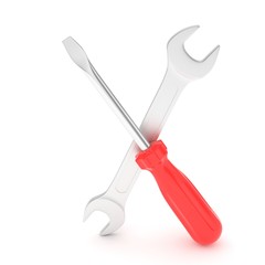 3D Illustration Wrench and screwdriver, service concept