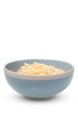 instant noodle in a bowl on white background, empty space for design, this has clipping path.