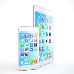 Tablet and smartphone on a white. 3d rendering.