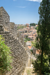 The city walls and battlements, and views overlooking the historic old town of Hvar Town, on the island of Hvar in Croatia.