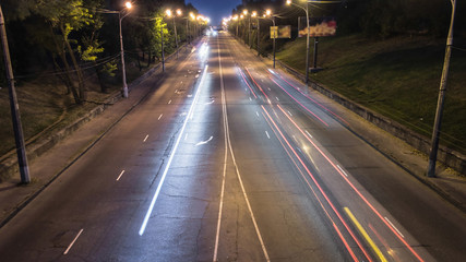 Top view of city traffic at night