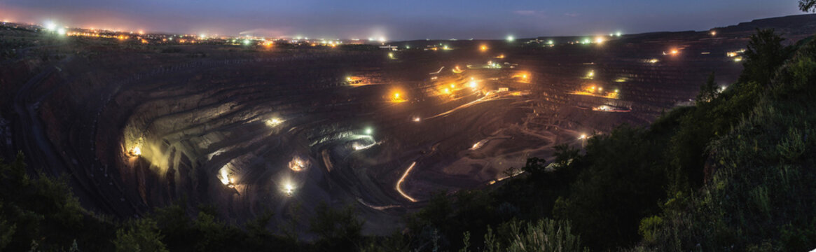 Wide angle night shot of the biggest open pit in Krivoy Rog