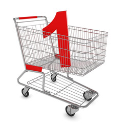 Shopping Cart with Number One Isolated on White - 3D Illustration