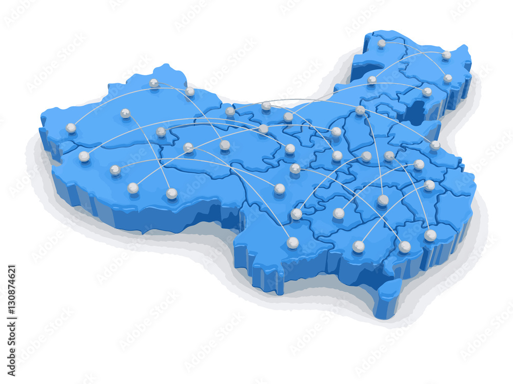 Poster map of china with flight paths. image with clipping path.