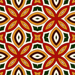 Bright seamless pattern with floral ornament in Christmas traditional colors. Ethnic and tribal motifs.