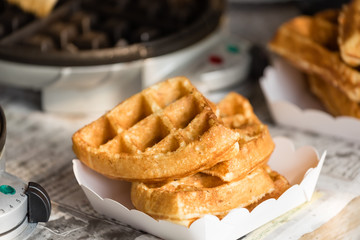 stack of waffles in a paper box