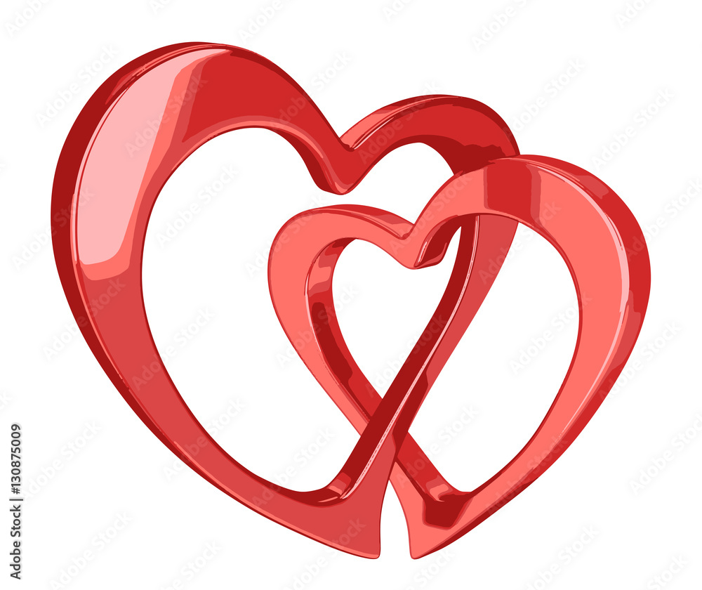 Poster two 3d bound hearts. image with clipping path