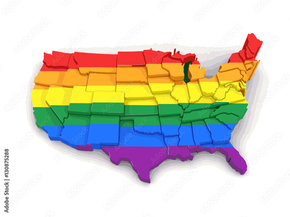 Poster map of usa with lgbt flag. image with clipping path.