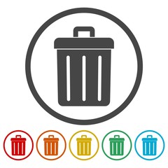 Trash bin or trash can symbol icons set 